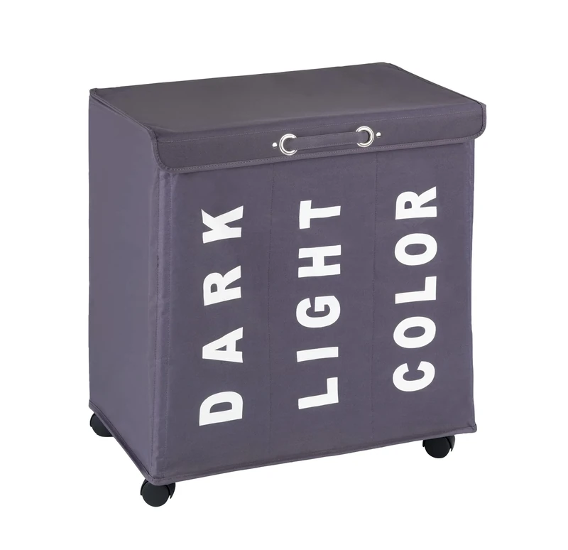 WENKO 62083100 Laundry collector Trivo Grey - 3 laundry compartments Capacity: 116 l, Polyester, 56 x 60 x 35 cm, Dark grey