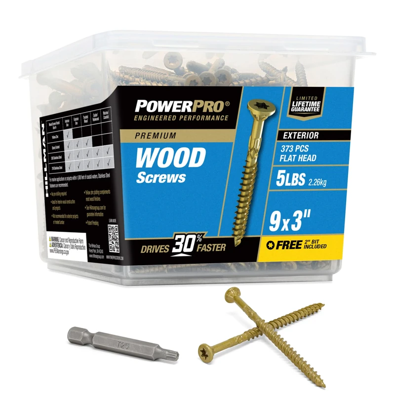 Power Pro Premium Exterior Wood Screws, 9 x 3", 5 lb Bucket of Screws, Exterior Epoxy Coated, Bronze, 417 Pieces
