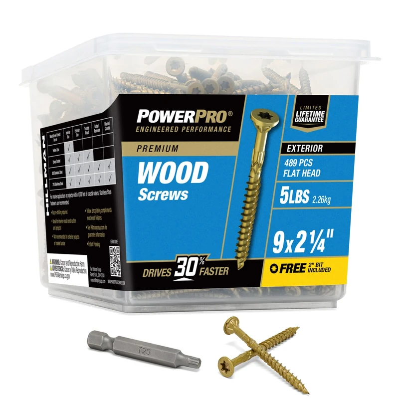 Power Pro 48609 Wood Screws, 9 x 2-1/4", Premium Outdoor Deck Screws, Rust Resistant, Epoxy Coated Bronze, 5lb Tub, 565 pcs
