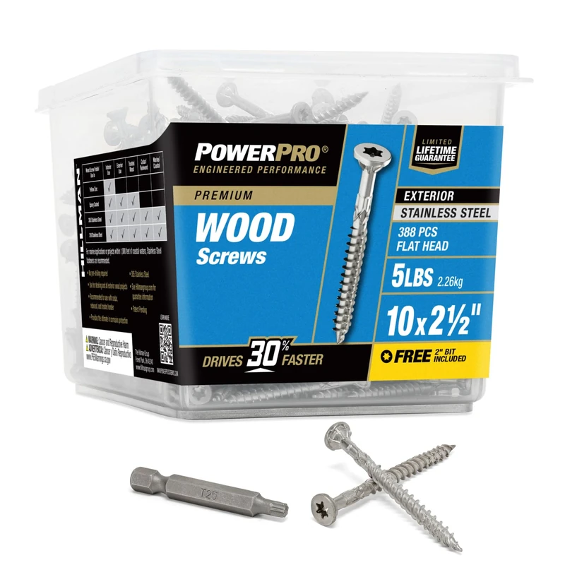 Hillman 48627 Power Pro Premium 305 Stainless Steel Wood Screw, 10 X 2.5-Inch, 430 Pack