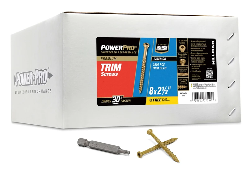 Hillman 967886 Power Pro Exterior Trim Screw 1/4 Keg Box 8 X 2 1/2