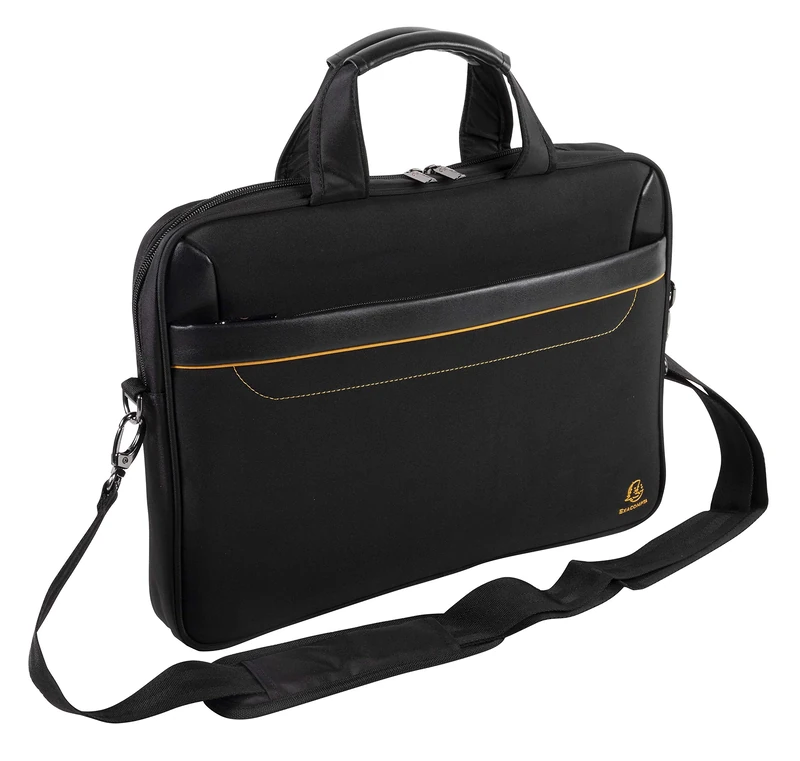 Exacompta - Ref 17434E - Exactive Laptop Briefcase - 305 x 420 x 50mm in Size, Padded Compartment for a 15.6" Laptop or Tablet, Hardwearing Polyester - Black & Orange