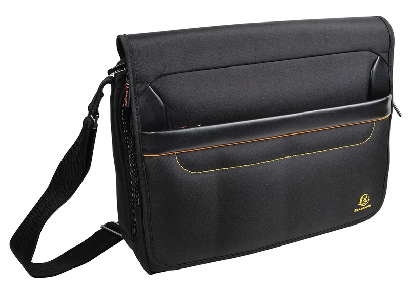 Exacompta - Ref 17234E - Exactive Laptop Case - 380 x 305 x 100mm in Size, Padded Compartment for a 14" Laptop or Tablet, Hardwearing Polyester - Black & Orange