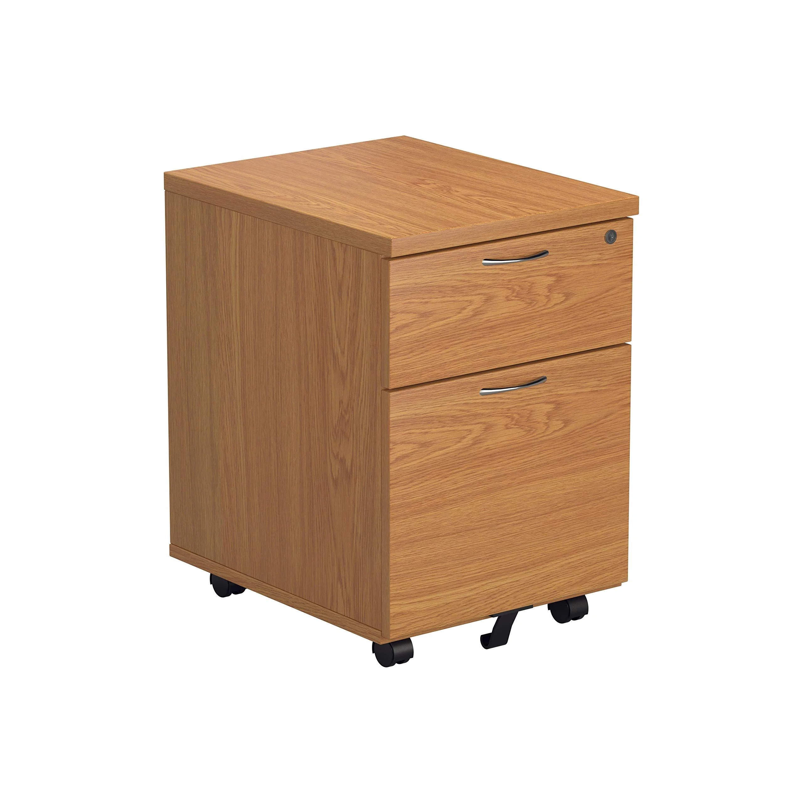 Office Hippo Heavy Duty 2 Drawer (1 for Filing) Mobile Pedestal Filing Cabinet, with Anti-Tilt Mechanism & Lockable Office Storage, 5 Year Wty By Office Hippo - Oak