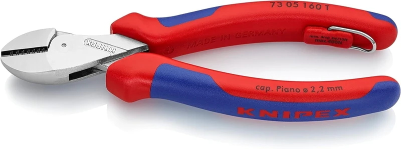 KNIPEX X-Cut Compact Diagonal Cutter in Blister Chrome-Plated with Multi-Component Grips, with Integrated Tether Attachment Point For, 73 05 160 T BK