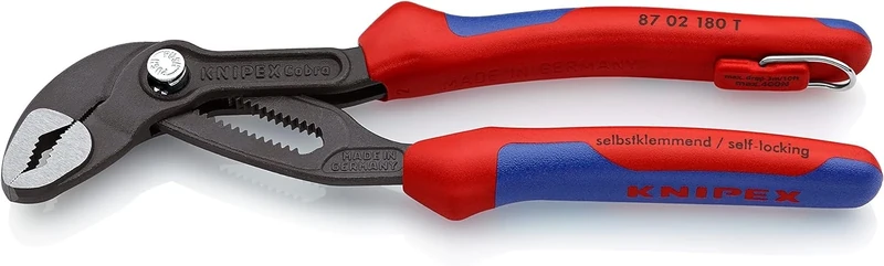 KNIPEX Cobra High-Tech Water Pump Pliers in Blister with Multi-Component Grips, with Integrated Tether Attachment, 87 02 180 T BK