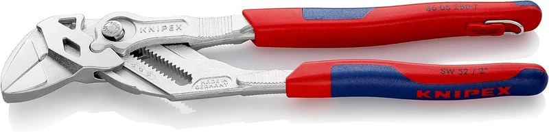 KNIPEX Pliers Wrench Pliers and a Wrench in a Single Tool in Blister Chrome-Plated with Multi-Component Grips, with Integrated Tether, 86 05 250 T BK