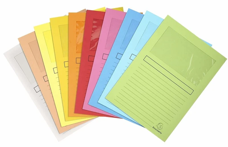 Exacompta - Ref 50150E - Super Window Folders - 220 x 310mm in Size, Suitable for Holding A4 Documents, 160gsm Card, Clear Document Viewing Window - Assorted Colours (Pack of 100)