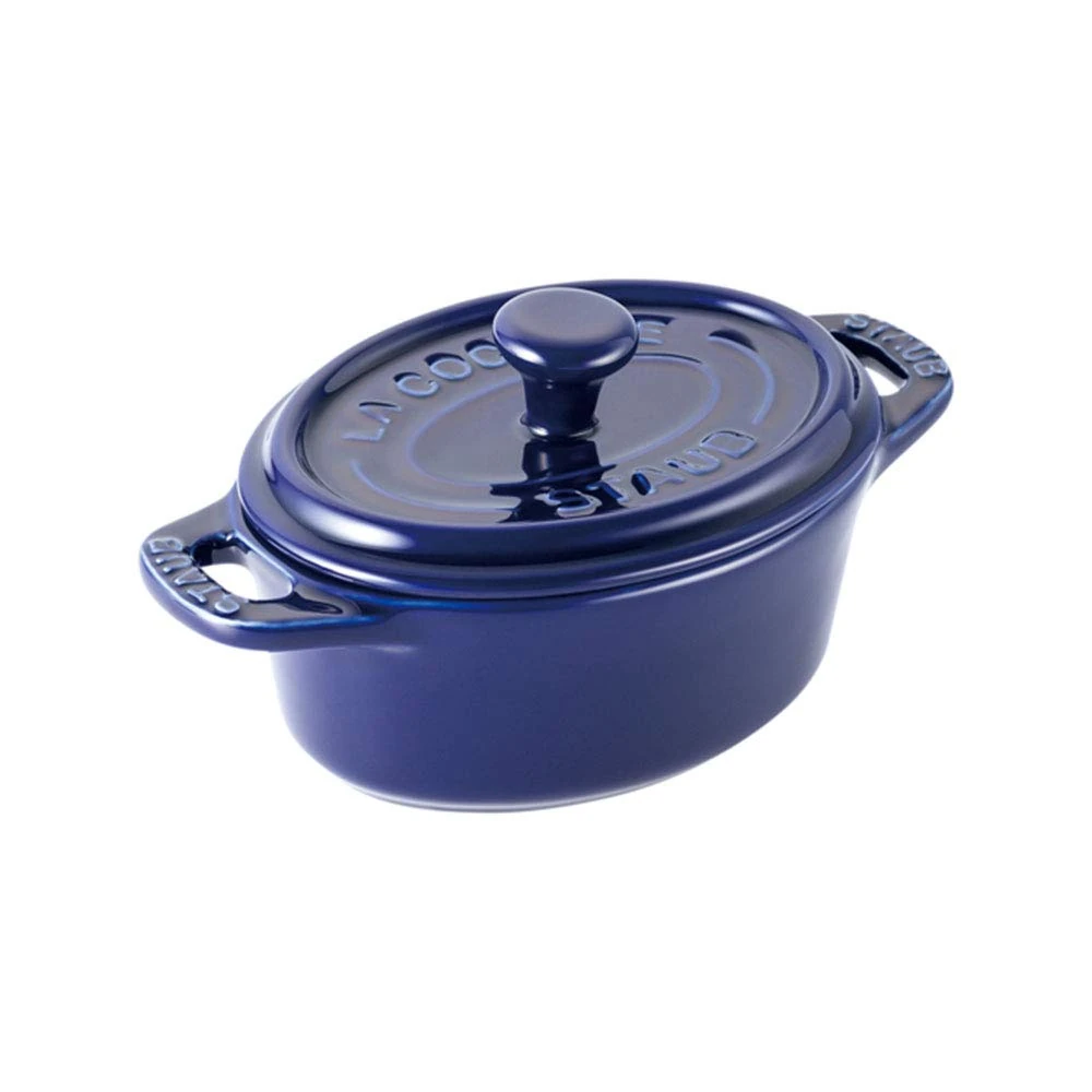 staub Ceramic Cocotte Oval 40511-870 Mini Cocotte Pair, Grand Blue, 4.3 inches (11 cm), Set of 2, Heat Resistant, Storage Container, Microwave Safe