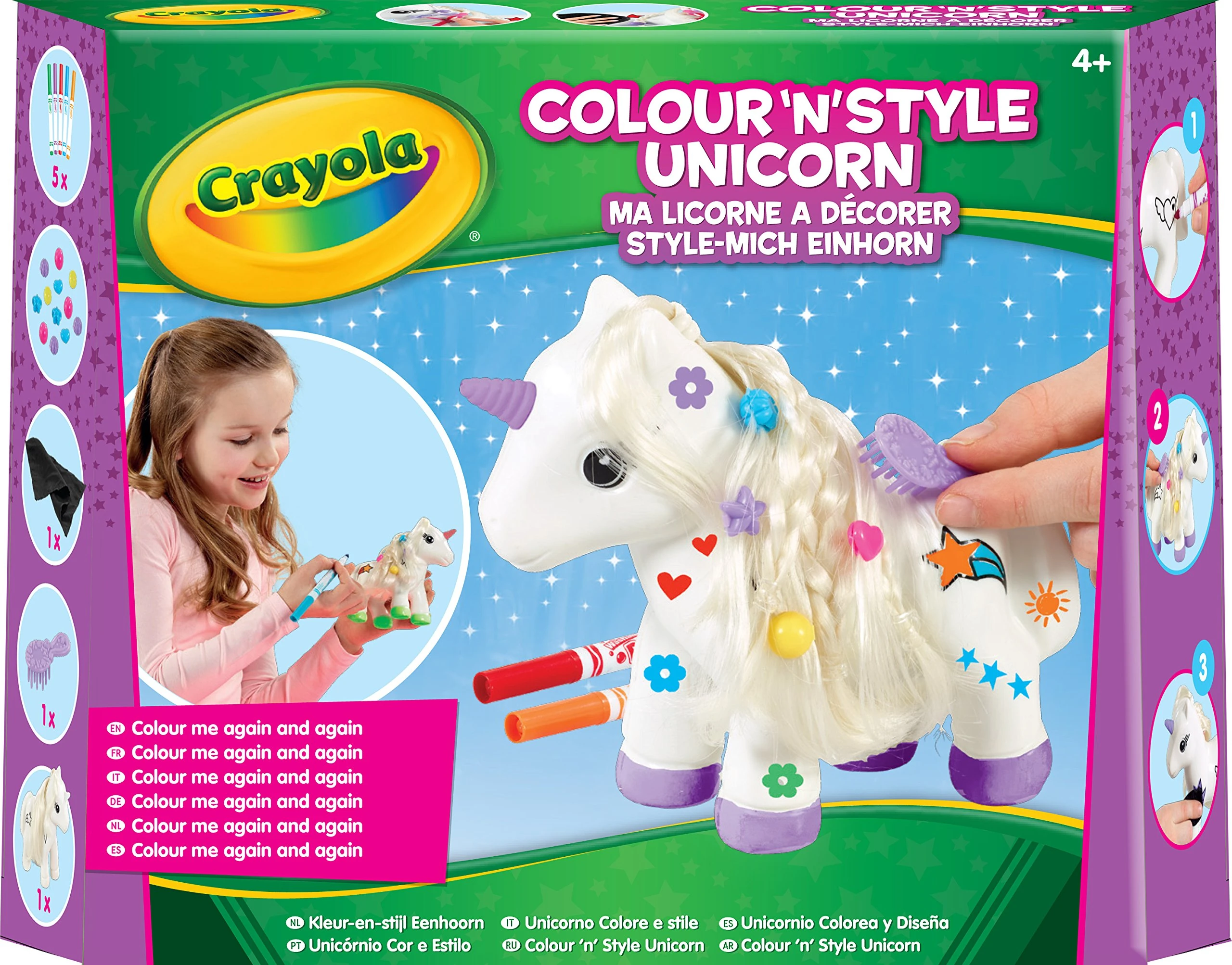 CRAYOLA Colour 'n' Style Unicorn | Colour Your Own Unicorn Again and Again | Includes Washable Marker Pens, Beads & Hairbrush | Ideal for Kids Aged 4+