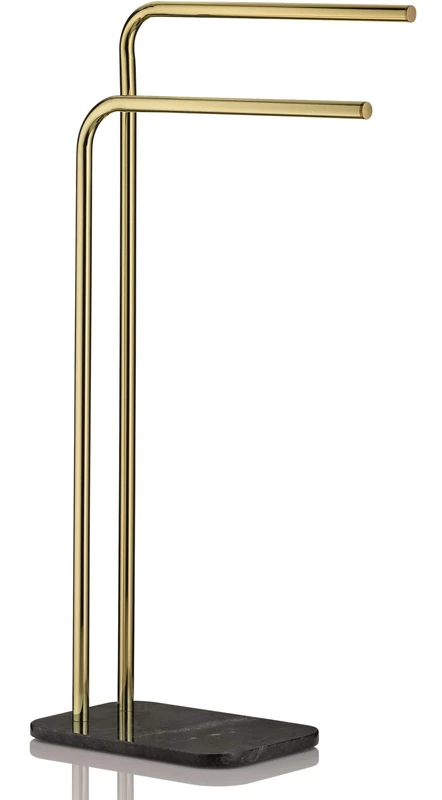 Kela towel rail standing 82.5cm, towel rail with marble base & 2 towel rails, LIRON, towel rail black - gold