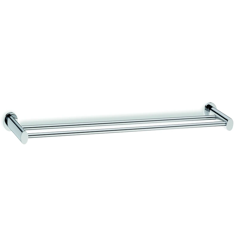 kela towel rail double 59.5cm, towel rail with 2 towel rails, towel rail without drilling, wall mounting, MAKIRA, shiny chrome-plated brass - Image 1