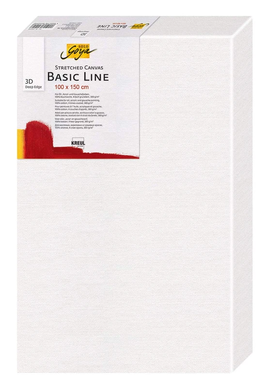 KREUL Solo Goya 64100150 3D Stretched Canvas Basic Line Stretcher Frame 100 x 150 cm Extra Deep Approx. 3.8 cm 100% Cotton 4-Ply Primed Ideal for Oil, Acrylic and Gouache Paints