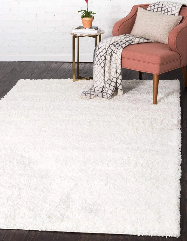 Unique Loom Solo Solid Shag Collection Area Rug- Modern Plush Rug Lush & Soft (5' 0 x 8' 0 Rectangular, Snow White)
