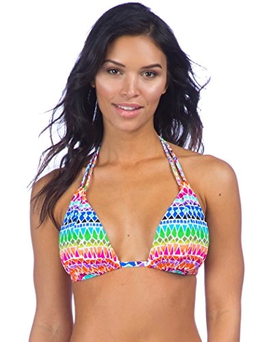 La Blanca Women's Halter Bikini Swimsuit Top, Pink/Green/Blue/Full Spectrum Print, 14