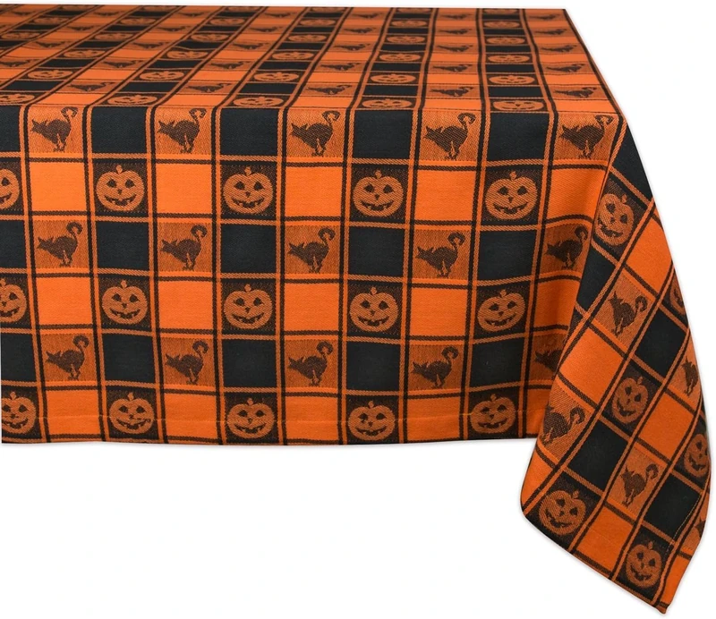 DII Reusable & Machine Washable Cotton Fabric, Black & Orange Buffalo Check, 84" x 60" (Rectangular)