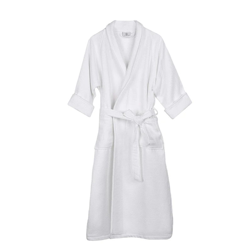 Superior 100% Cotton Waffle Robe with Terrycloth Lining and Shawl Collar, Oversized Unisex Hotel & Spa Bath Robes for Women and Men - Small, White