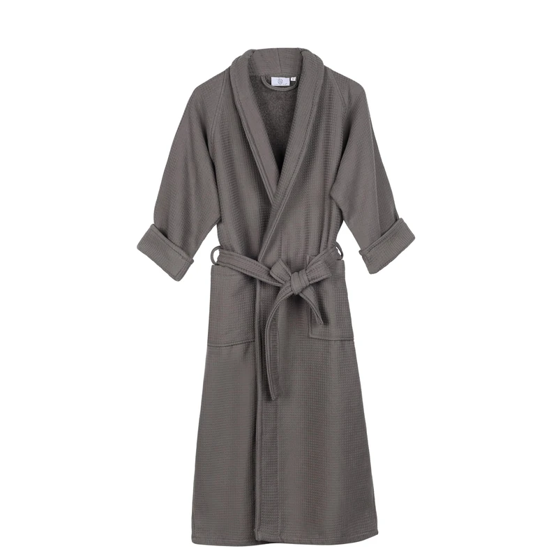 Superior Waffle Weave Cotton Unisex Bathrobe with Belt, Soft and Absorbent Robe for Men and Women, Bath Essentials, Long, Plush, Fluffy Robes for Shower, Spa, Resort, Honeycomb Solid, Small, Charcoal