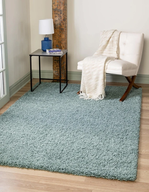 Unique Loom Solo Solid Shag Collection Area Rug- Modern Plush Rug Lush & Soft (4' 0 x 6' 0 Rectangular, Slate Blue)
