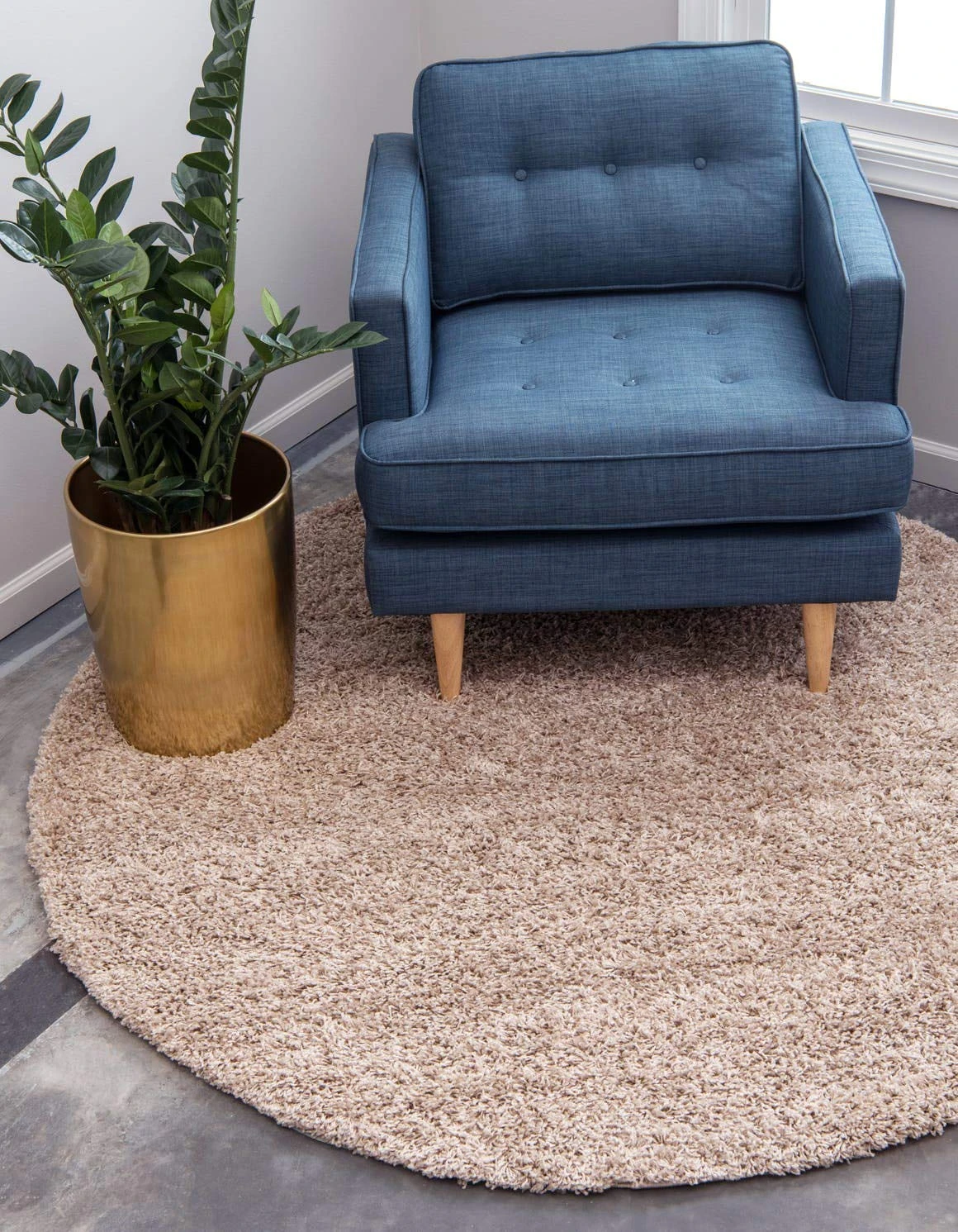 Unique Loom Solid Shag Collection 7ft Round Taupe Carpet