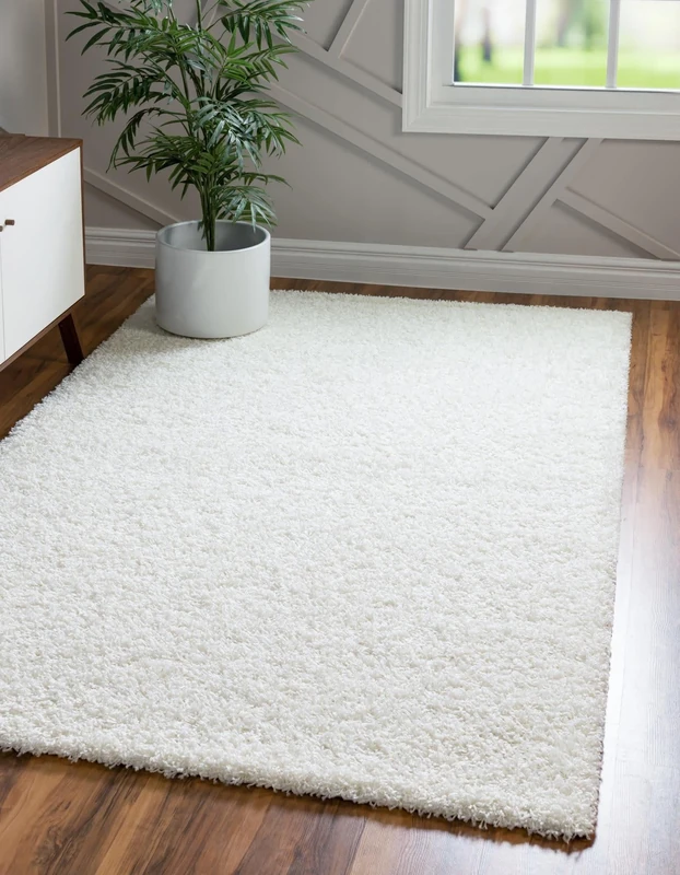 Unique Loom Solo Solid Shag Collection Area Rug- Modern Plush Rug Lush & Soft (4' 0 x 6' 0 Rectangular, Snow White)