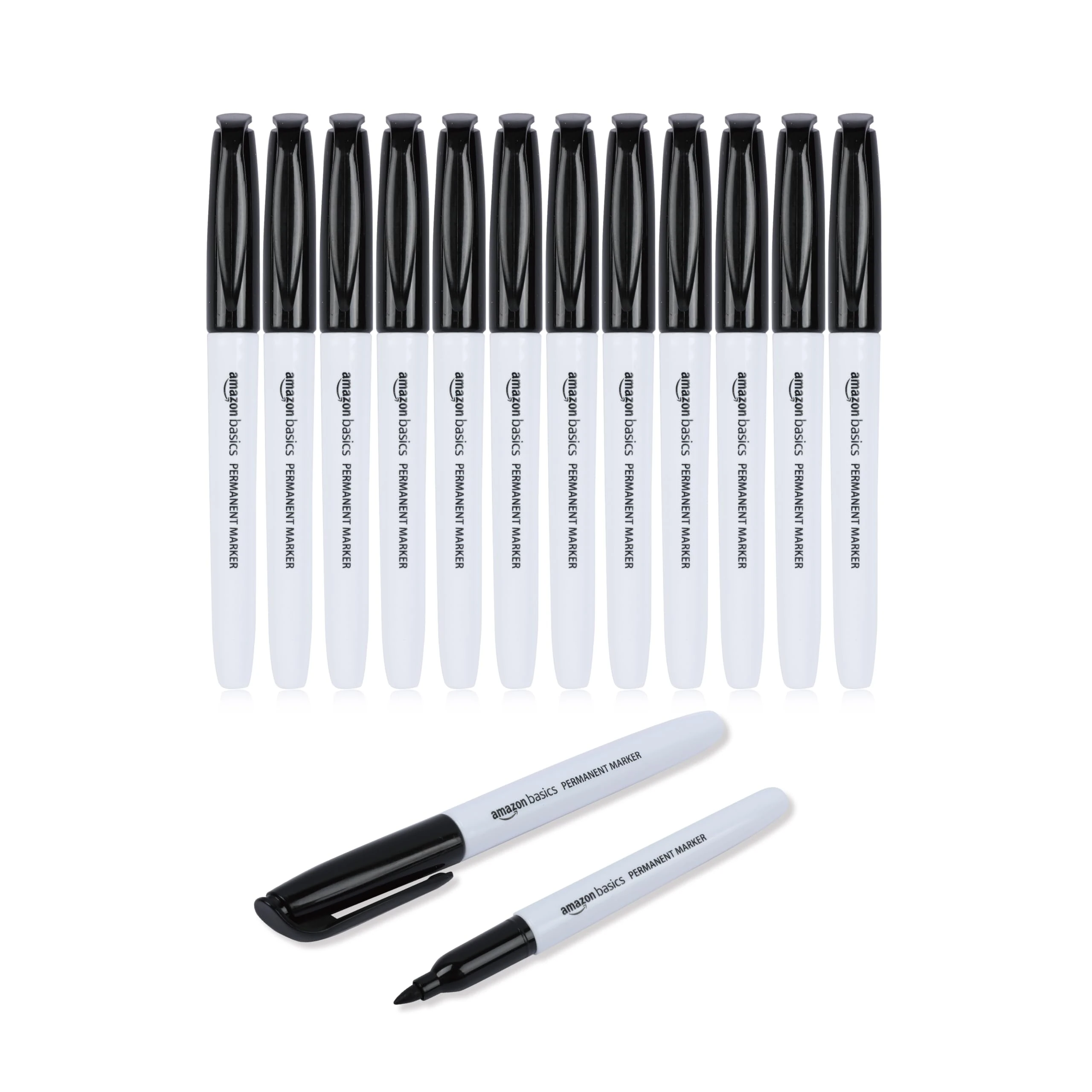 Amazon Basics Permanent Markers - Black - Pack of 12