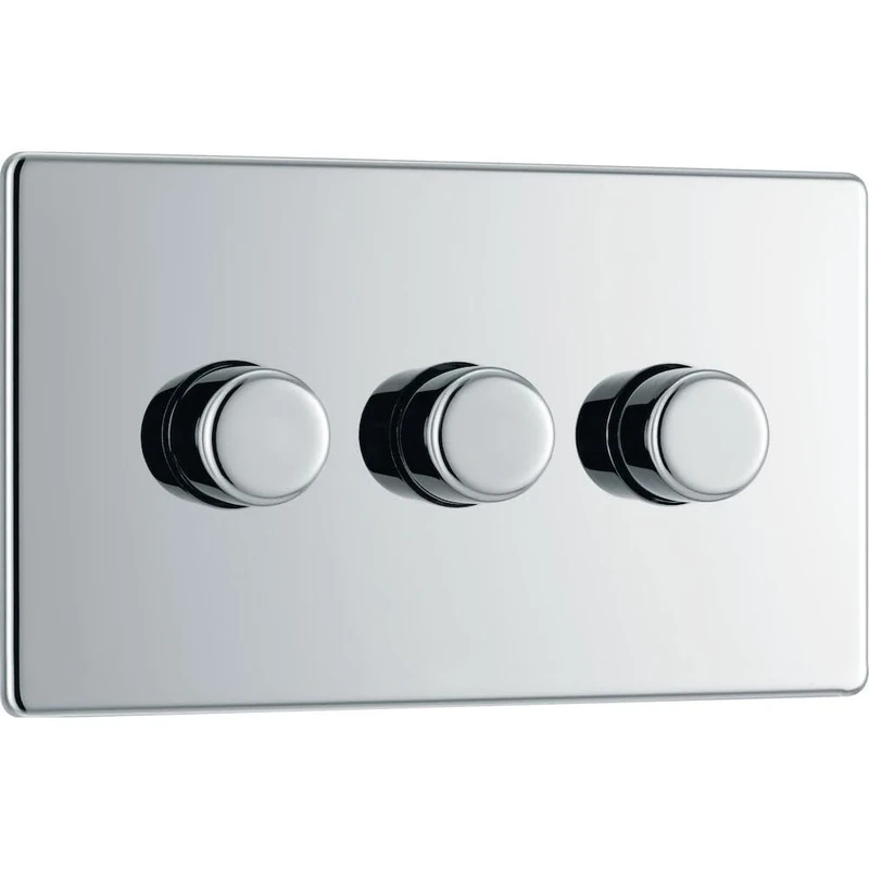 BG Electrical Intelligent Triple Wall Dimmer Switch, 2 Way, Screwless Front Plate, Premium Flatplate, Polished Chrome, 200W, FPC83