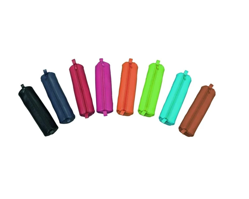Alassio 43145 Pencil Case Set of 8 Assorted Colours Leather Pencil Cases Approx. 21 x 6 cm, Round Pencil case, Pencil case for Writing Instruments
