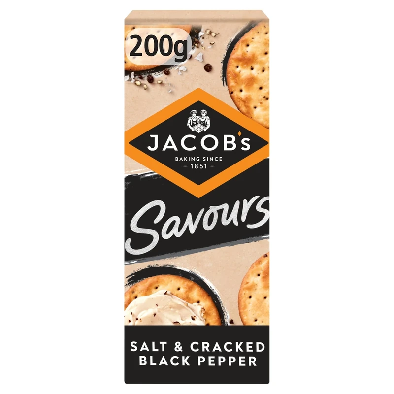 JACOB'S Savours Bakes Salt and Cracked Black Peppers Crackers, 200 g (Pack of 1)