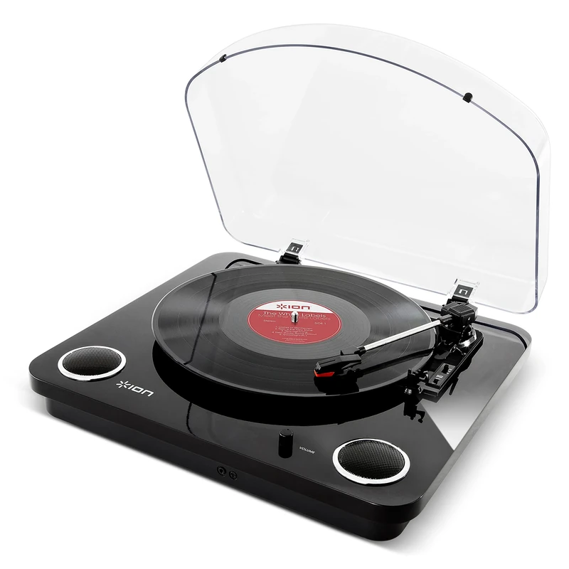ION Audio Max LP - Vinyl Record Player/Turntable with Built In Speakers, USB Output for Conversion and Three Playback Speeds - Piano Black Finish