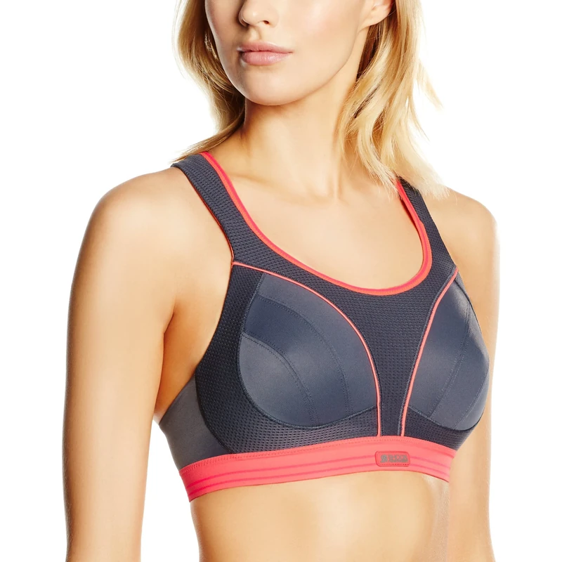 Shock Absorber B5044 Women's Run Sports Bra ,Grey/Coral ,30B