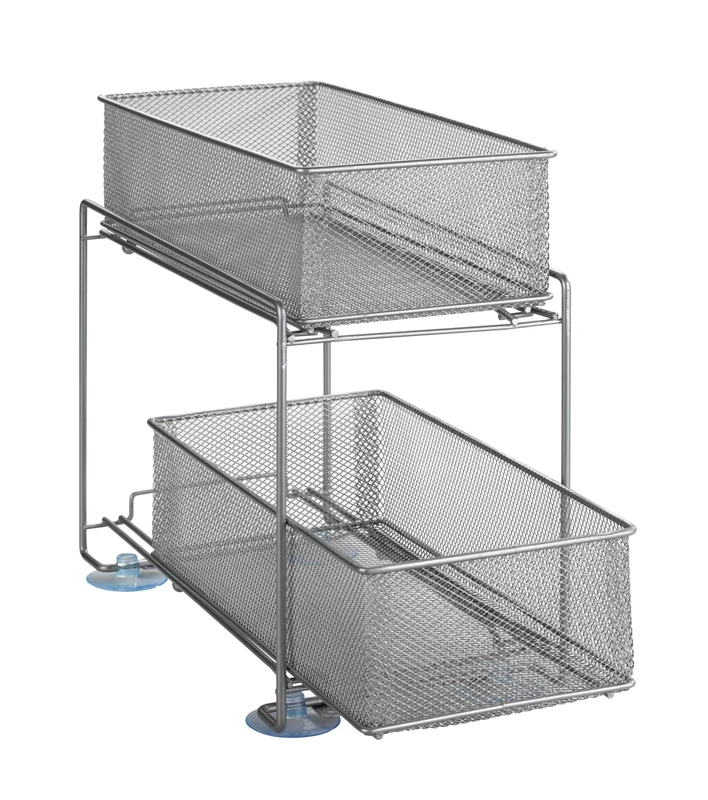 WENKO 53140100 Drawer Holder - 2 shelves, Powder-coated metal, 35 x 32.5 x 18.5 cm, Silver matt