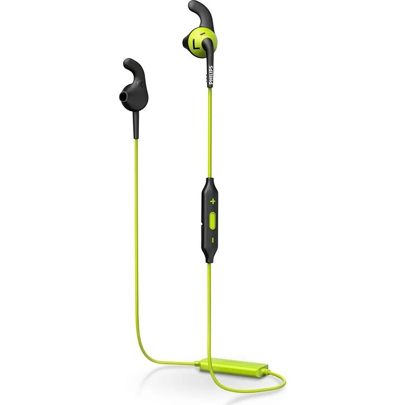 Philips Earphones SHQ6500CL/00 Sports Earphones (Bluetooth, Sweat and Waterproof, Integrated Microphone, Anti-Slip Rubber Ear Caps, Kevlar-Reinforced Cable) Black/Yellow-Green One Size - Image 1