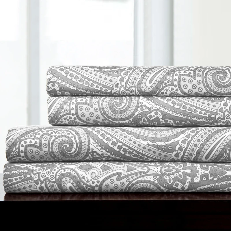 King Size Sheets - Breathable Luxury Bed Sheets with Full Elastic & Secure Corner Straps Built In - 1800 Supreme Collection Extra Soft Deep Pocket Bedding Set, Sheet Set, King, Paisley Gray