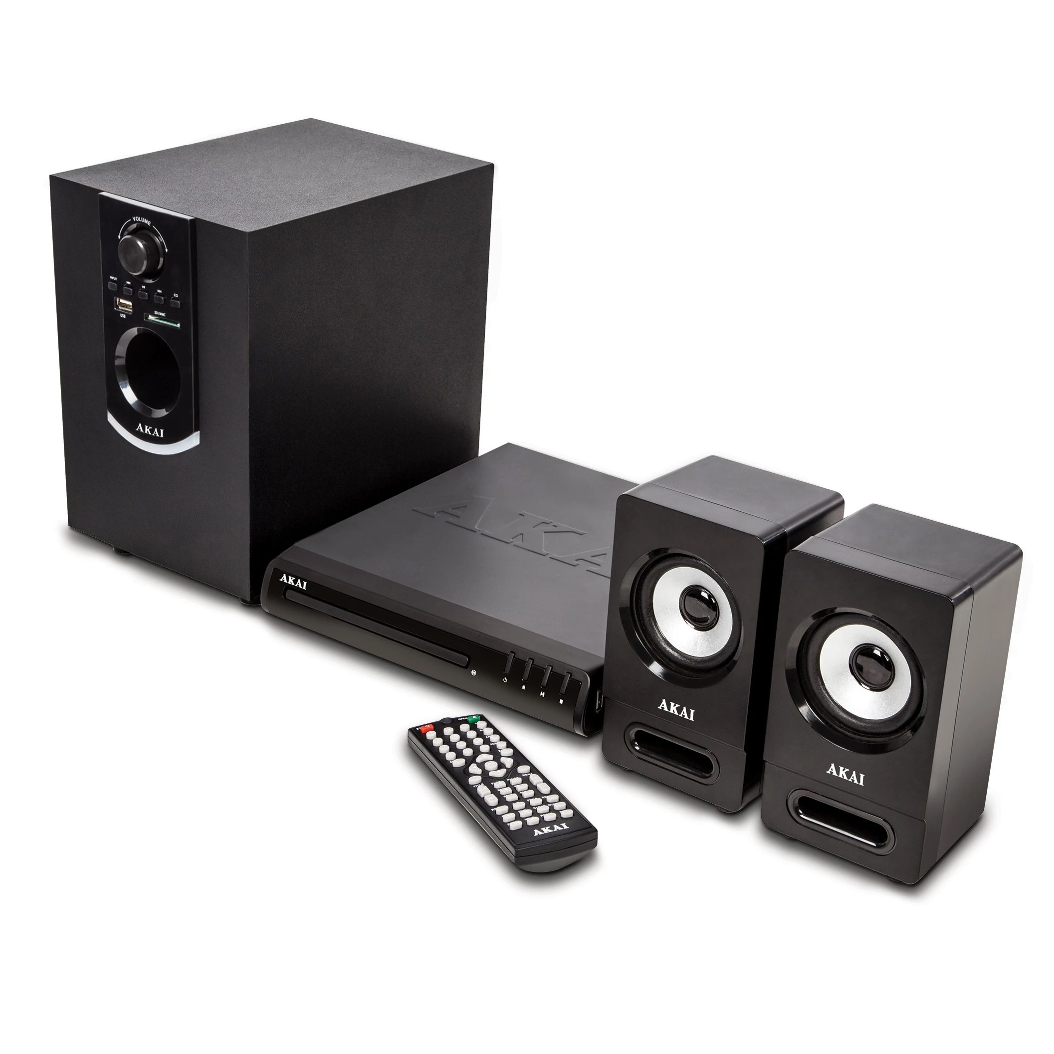 Akai A60012 Bluetooth Home Theatre Multimedia System (Compact DVD Player with Subwoofer, Bass and Treble Controls, Surround Sound, Compatible with MP3 and MP4, SCART and AUX Output), 50 W - Black