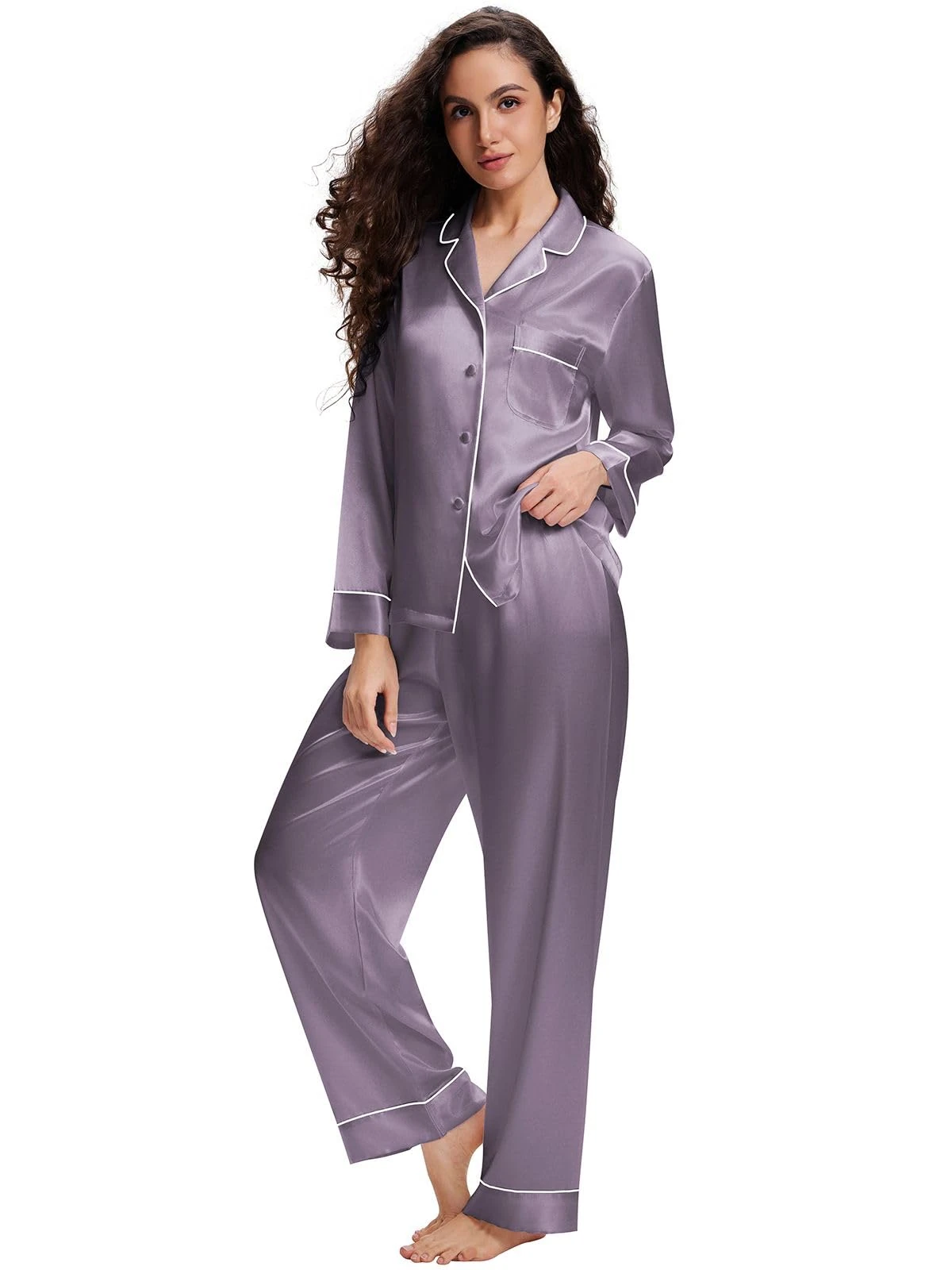 LONXU Women‘s Satin Pajamas Set Gray S
