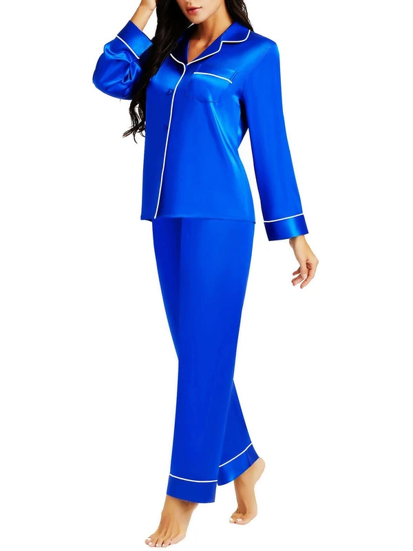 LONXU Women‘s Satin Pajamas Set Royal Blue L