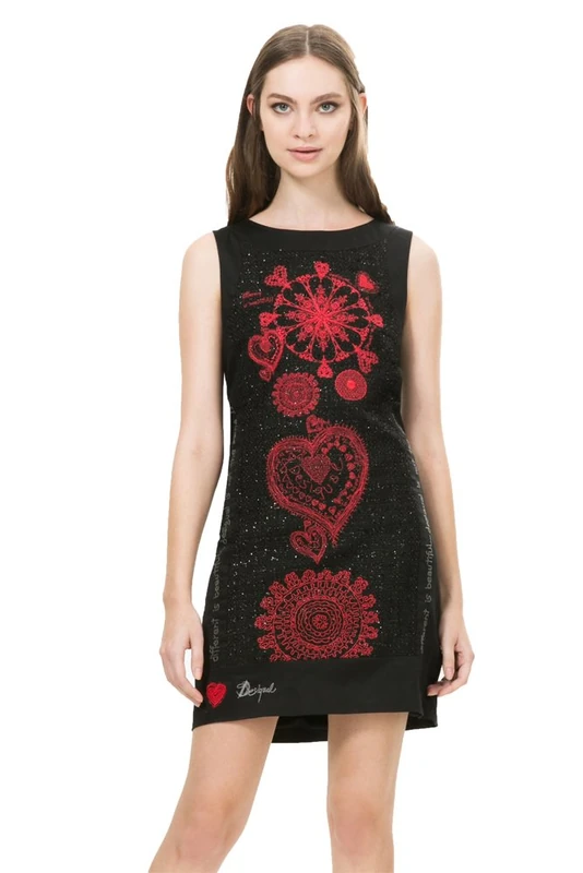 Desigual Women's Vest_scarlett Dress, Black Red, One Size, Black, 8 (Manufacturer Size: 36)