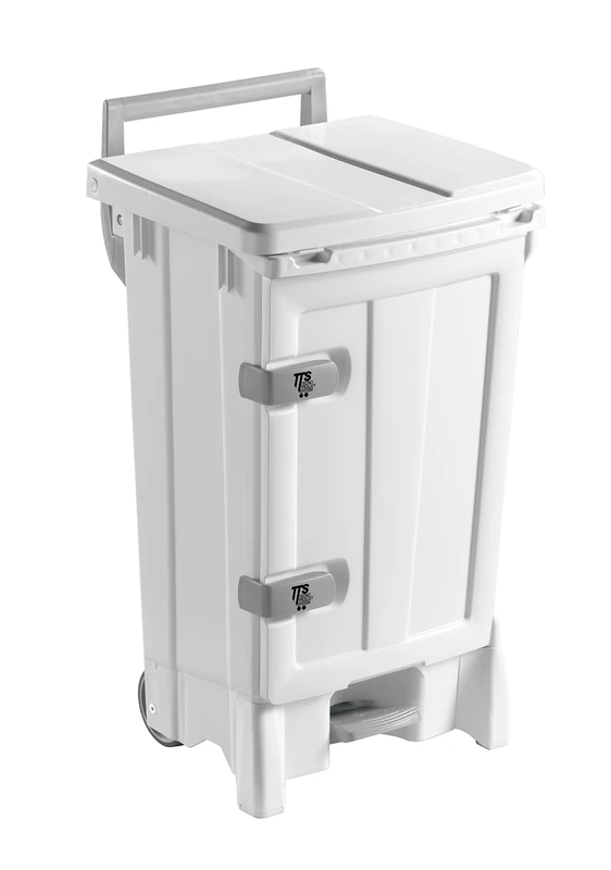 TTS Cleaning 00005720 Open-Up Polypropylene Container Rack, Lid with 125 mm Wheels, Capacity 90 Litres, White