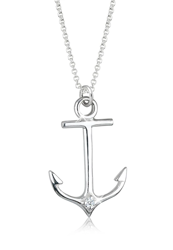 Elli Women's 925 Sterling Silver Anchor Diamond Necklace of Length 45 cm