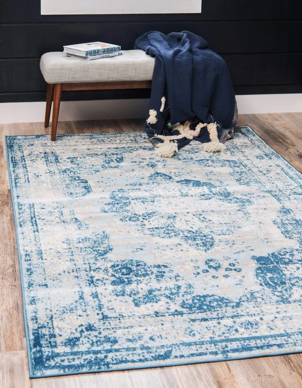 Unique Loom Sofia Collection Area Rug-Traditional Vintage Rug, French Inspired Home Décor (4' 0 x 6' 0 Rectangular, Blue/Light Blue)