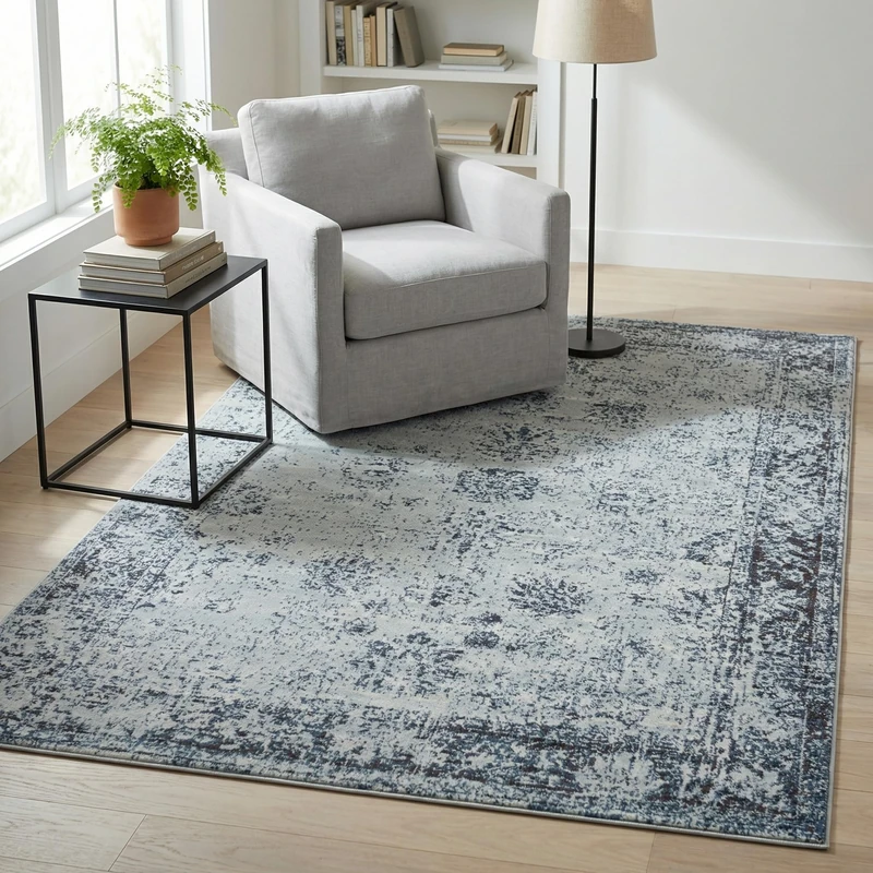 Unique Loom Sofia Collection Traditional Vintage Light Blue/Navy Blue Area Rug (125x185)