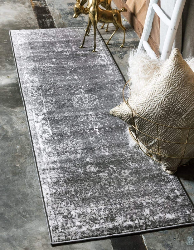 Unique Loom Sofia Collection Area Rug-Traditional Vintage Rug, French Inspired Home Décor (2' 0 x 13' 0 Runner, Dark Gray/Ivory)