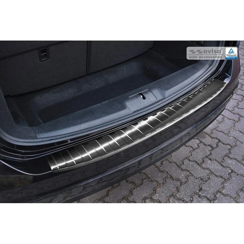 Avisa Black Stainless Steel Rear bumper protector compatible with Seat Alhambra & Volkswagen Sharan II 2010- 'Ribs'