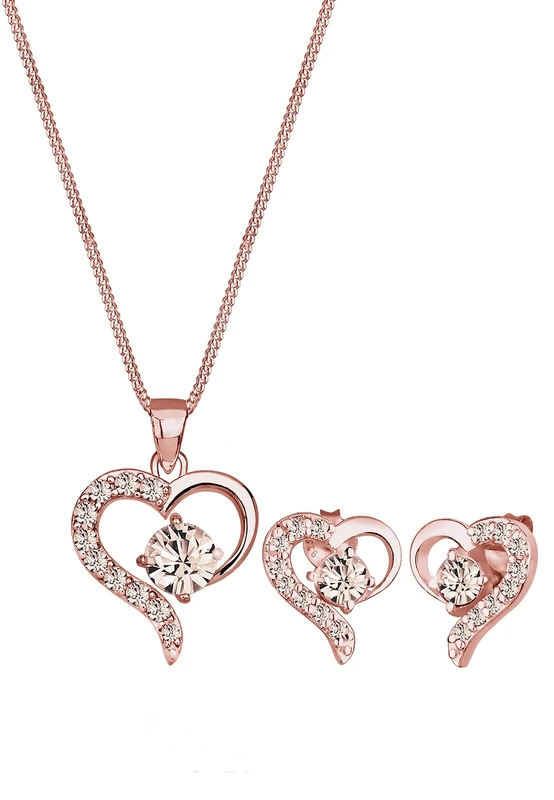Elli Jewelry Set Jewellery Set 925 Sterling Silver Rose Gold Plated Classic Crysta