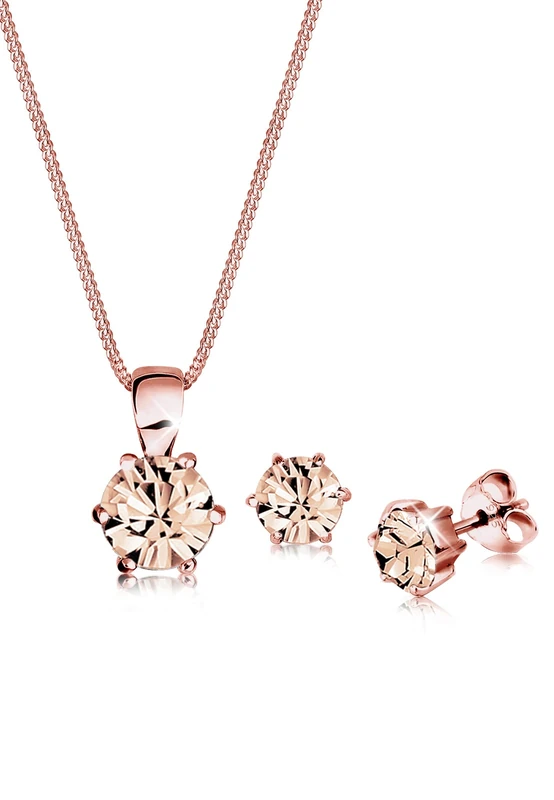 Elli Jewelry Set Classic with Crystals in 925 Sterling Silver Rose Gold Plated