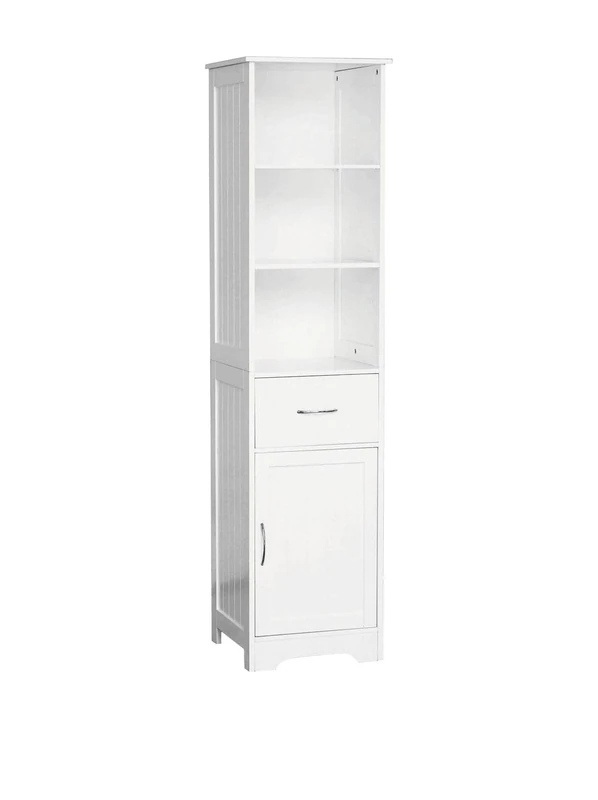Premier Housewares Shelving Unit Wooden Storage Unit With 5 Compartments White Corner Shelves For Living Room Durable Storage Rack Books Corner Wall Shelf w38 x d40 x h160cm