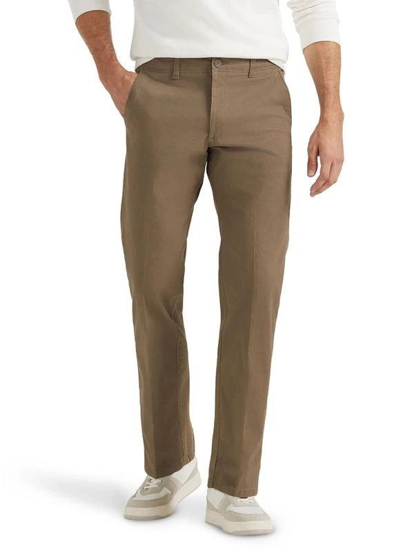 Lee Men's Extreme Motion Flat Front Regular Straight Pant Fit, Woodspice, 40W x 32L