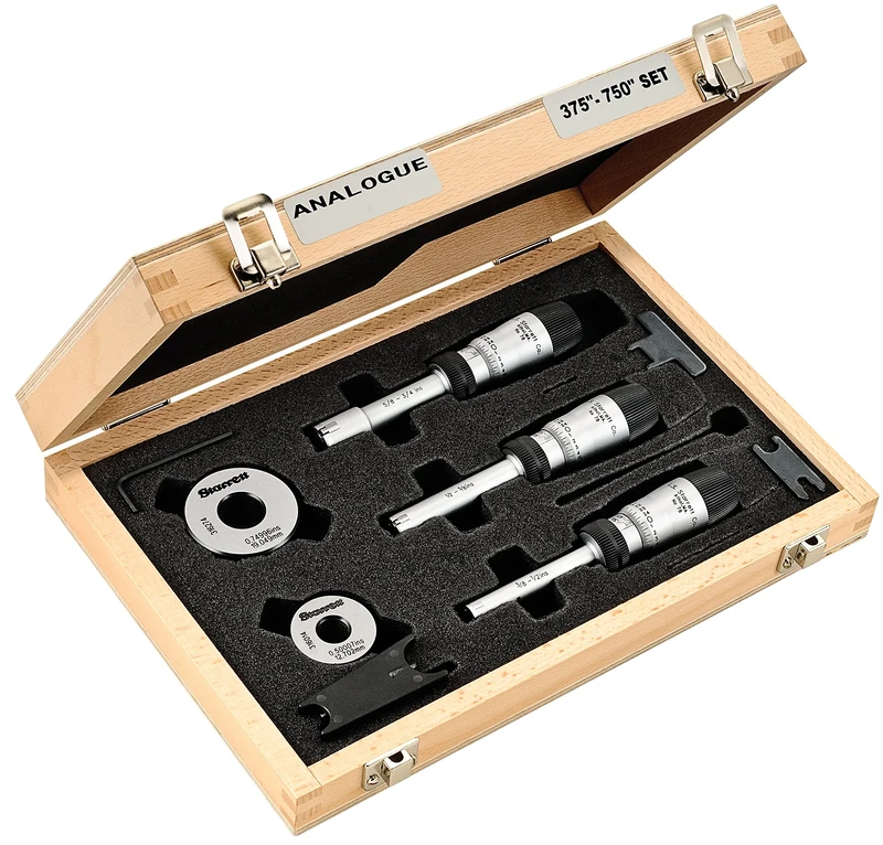 Starrett S78XTDZ Bore Gauge Set, 3/8-3/4” Range, w/3 Point Carbide Contact, Number of Heads: 3, Number of Rings: 2