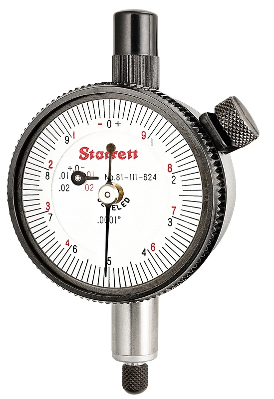 Starrett 81-111-624J Dial Indicator, 0-.025", Double Row Figures +0-10/-0-10